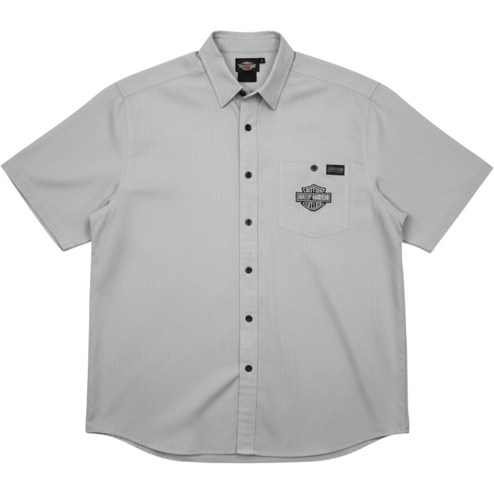 Harley-Davidson XL Short Sleeve Button Up Shirt Gray Pinstripe Embroidered Logo